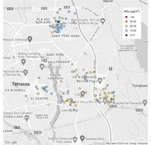 Map of NO2 concentrations during the month in Terrassa.